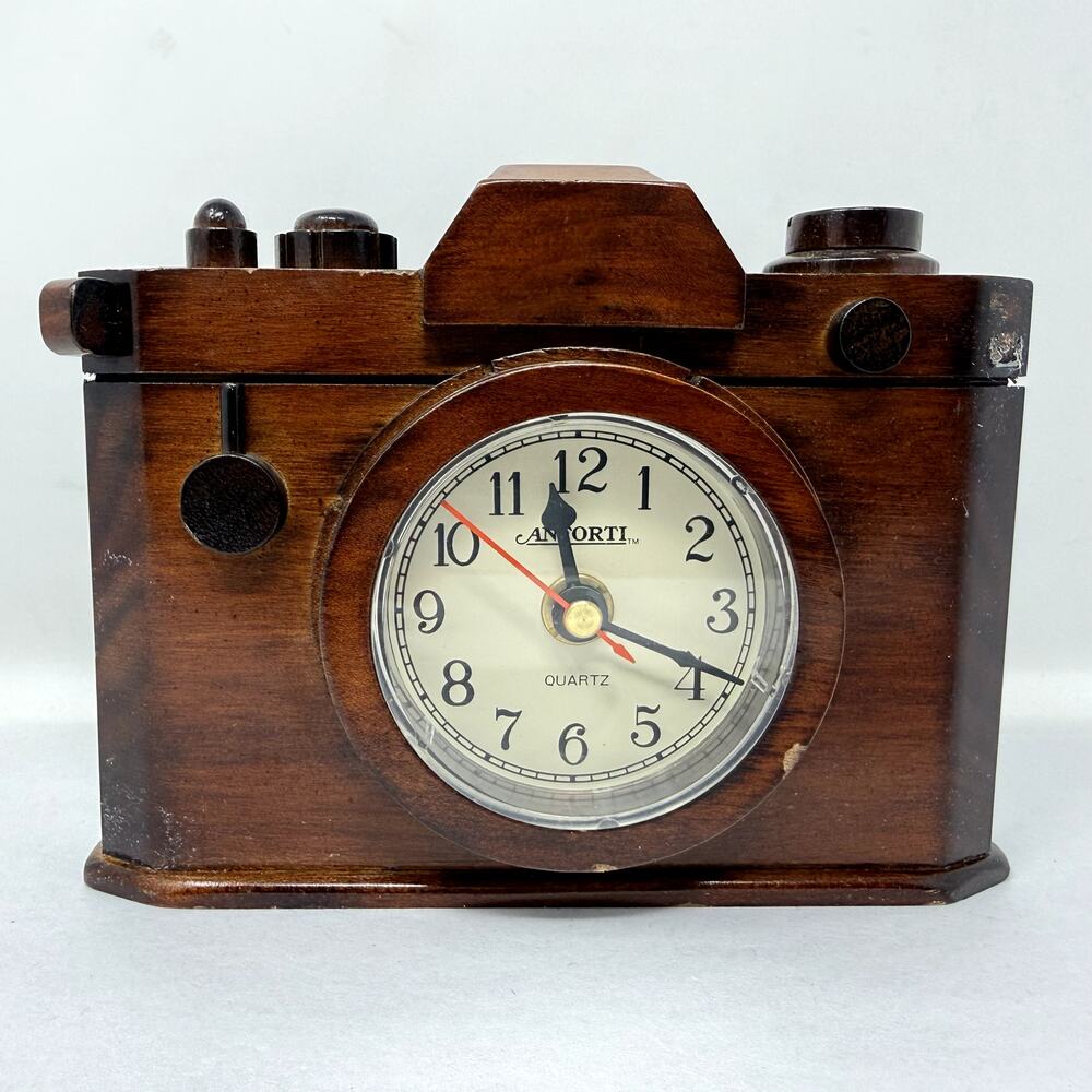 Anforti Wooden Camera Clock Quartz Novelty Desk Decor Japan Movement